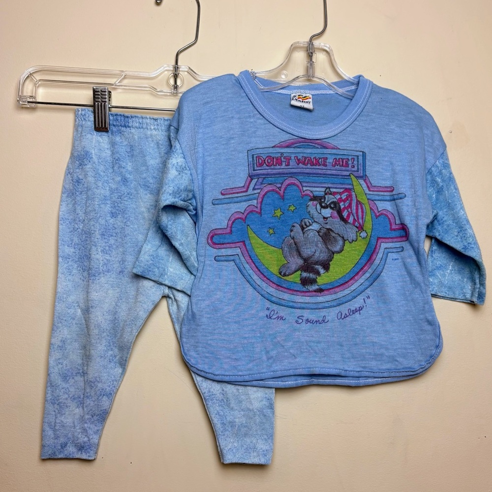VTG Dr. Denton 2T Raccoon Don’t Wake Me Up I’m Sound Asleep 2pc Pajama Set 80s